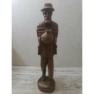 17" Tall Hand Carved Wood Man Folk Art Barefoot